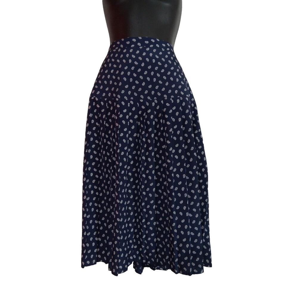 Unbranded Women's Hip Pleat Skirt Midi Legth Navy Blue & White Print Side-zipper